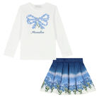 Girls White & Blue Floral Skirt Set, 1, hi-res